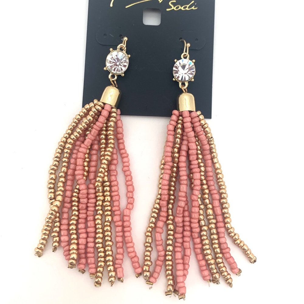 4/$25 Gold & Pink Beaded Dangle Earrings NEW - Picture 1 of 2